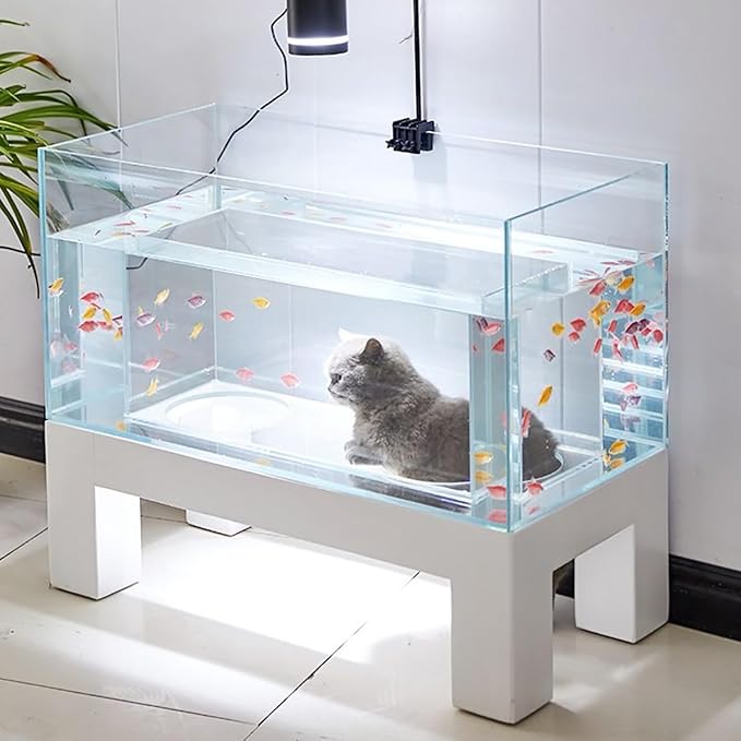 20 Gallon Cat Bed Aquarium Fish Tank - Immersive Viewing Glass Cat Cave, Cat Entertainment Equipment with Tunnel for Indoor Cats, Turtle & Betta（31.5x15.7x17.7in） A 31.5x15.7x17.7in