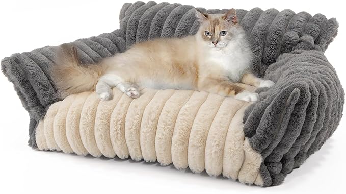 Washable Cat Bed Pet Chair - Cute Fluffy Supportive Cat Sofa for Indoor Kitten - Small Dog Bed with Comfortable Cusion