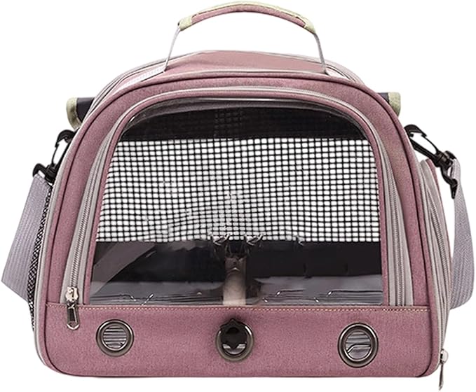 Bird Traval Carrier Cage, Bird Carrier with Seat Belt, Multifunctional Small Animal Backpack, Pet Transparent Breathable Carriers for Small Birds Parrots (Pink)