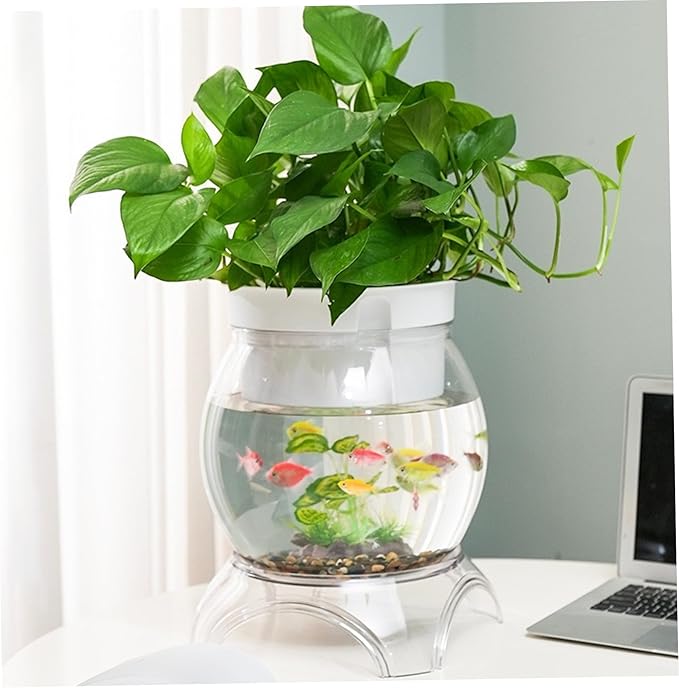 Aquaponic Fish Tank, 3-in-1 Clear Plastic Fish Bowl with Stand & Planter Healthy 5 Gallon Fishtank for Aquarium Plants, L Aquaponic Tank, Hydroponic, Small, Fishtank, Fis