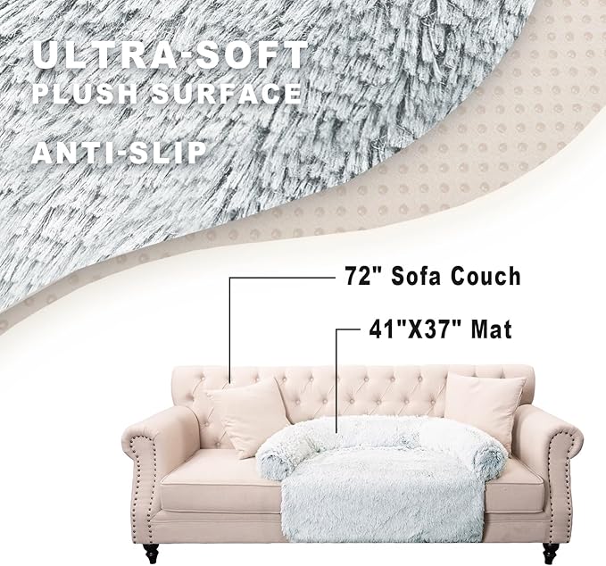 Tinaco Calming Dogs/Cats Bed Mats, Dog Pad Washable Removable Couch Cover, Plush Long Fur Mat for Pets, Waterproof Lining, Perfect for Small, Medium and Large Dogs and Cats (Gradient Gray, 41"x37")