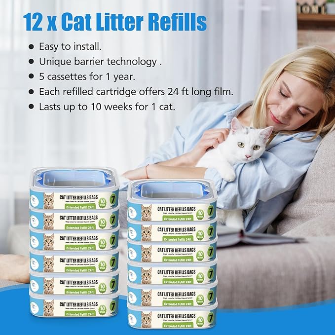 Cat Litter Refills Cartridge Compatible with Your Genie Litter Standard, Plus and XL Cat Litter Pail, Pack of 12