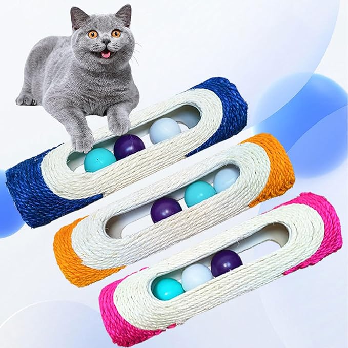 Cylindrical Scratching Board Sisal Cat Toys with 3 Pcs Ringing Balls 11 in Scratching Roller for Indoor Cats Playing (Blue)