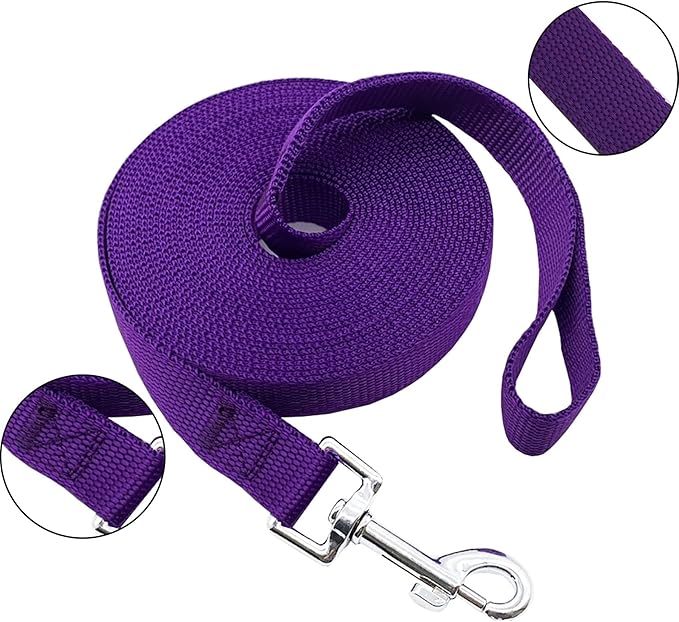 Nylon Training Dog Leash for Small Medium Large Dogs, 15ft 20ft 30ft 50ft Long Leash Dog/Puppy Lead for Obedience Recall Training, Camping (1" x 30ft, Purple)