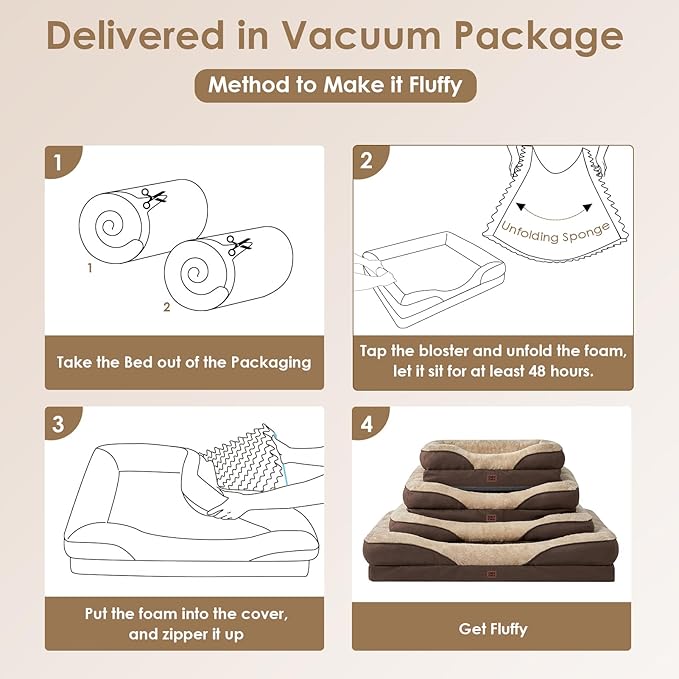 EHEYCIGA Orthopedic XL Dog Bed for Large Sized Dog, 48x35x7.5 Inch Extra Large Memory Foam Dog Couch Bed with Sides, Waterproof Liner & Washable Removable Cover, Bolster Pet Sofa, Brown