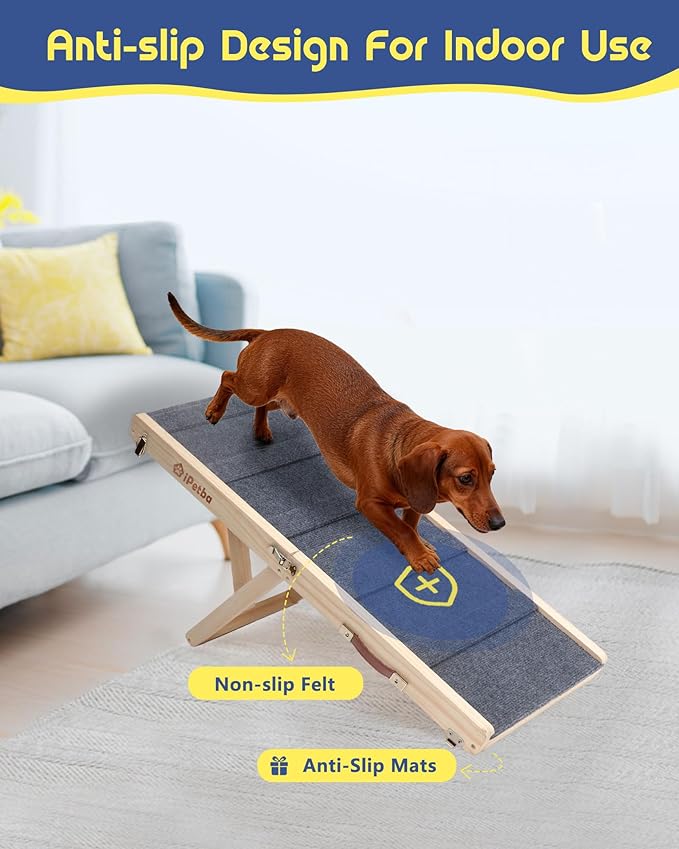 Dog Ramp for Couch & Bed - Joint & Spine Support with Gentle Incline for Small Dogs, Adjustable, Anti-Slip & Foldable, Up to 35 lbs