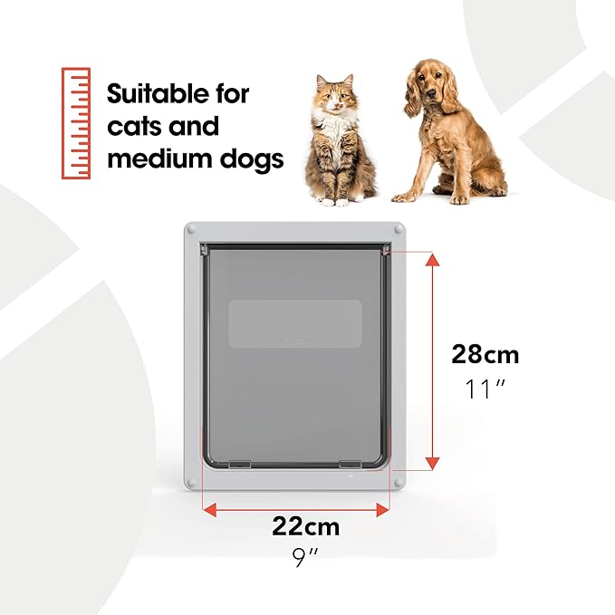 Dog Mate Lockable Medium Dog Door (215) - Flap for Medium Dogs and Large Cats, for UPVC, Wall and Wood, Securely Designed for Your Pets, White