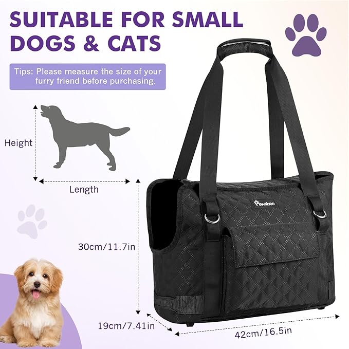 Pawaboo Dog Purse Carrier for Small Dogs with Pocket, Lightweight Dogs and Puppies Tote Bag Carrier, Dog Carriers Soft Sided for Puppy Cat Rabbit, Shopping Travel Puppy Carriers Under 11 LBS, Black