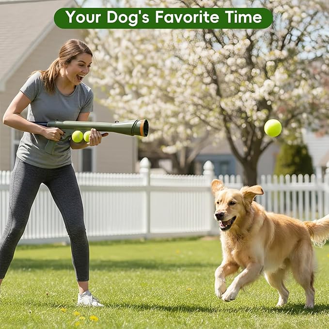 Dog Tennis Ball Blaster Dog Toy Ball Thrower Launcher with 2 Balls (Green)
