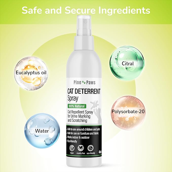Cat Deterrent Spray - 100% Natural Cat Repellent Spray for Urine Marking & Scratching - Eco Friendly, Safe to Use Around Children and Pets, Safe for Use on Furniture and Fabric, Works Indoor & Outdoor