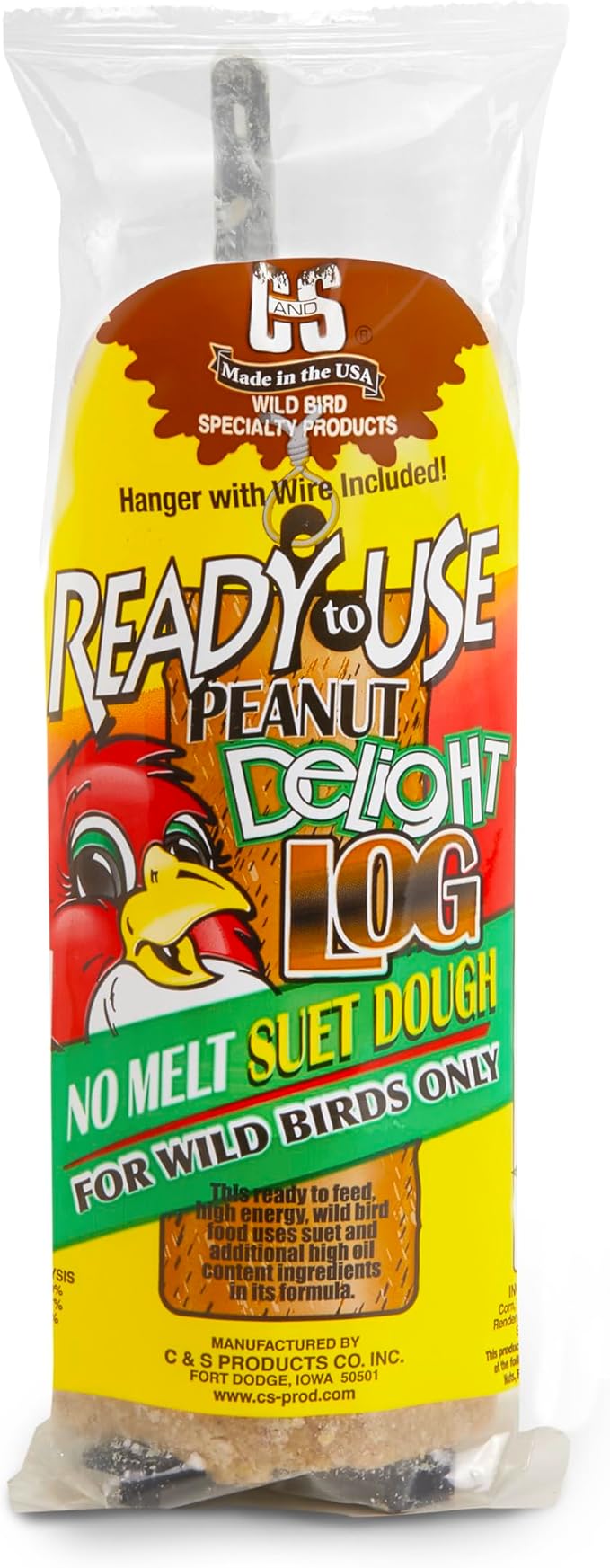 C&S Peanut Delight No Melt Suet Dough Log, Suet Dough for Wild Birds, 1 pound