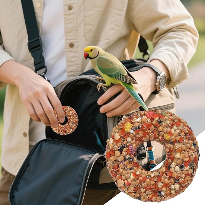 Parakeet Foraging Toy - Donut Grain Teether Bird Treat, Natural Enrichment Activity Toy | Fun Edible Toyy for Lovebirds Aviary Birds Small Parrots Play Chewing Exercise Entertainment