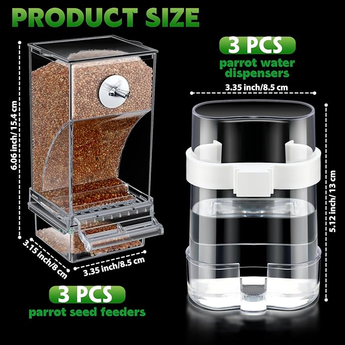 Yaomiao 6 Pcs No Mess Bird Feeders Automatic Clear Parrot Water Dispenser Acrylic Quail Feeder and Watered Cage Accessories Indoor for Small and Medium Parrot Cockatiel Canary(Clear Feeder)