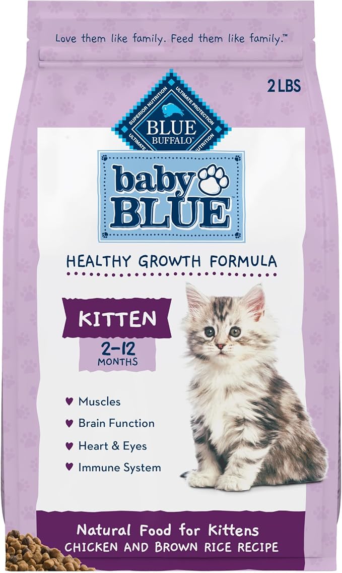 Blue Buffalo Baby Blue Natural Kitten Dry Cat Food, Healthy Growth Formula with DHA, Chicken and Brown Rice Recipe, 2-lb Bag
