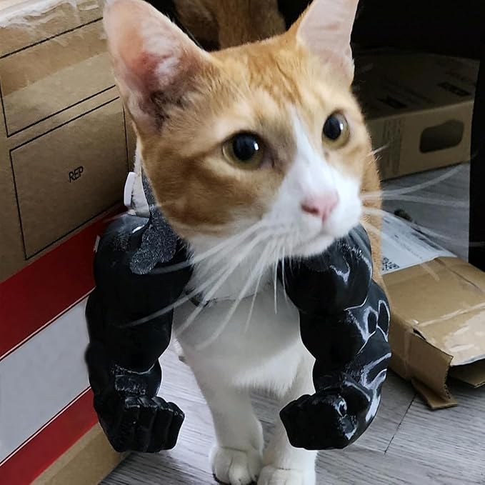 Creative Cat Muscle Arms, 3D Printed Cat Muscle Arm, Halloween Costume Accessory,Funny Muscle Arms for Cats,Cats with Muscular Arms for Kitten Birthday Party Supplies (Black)
