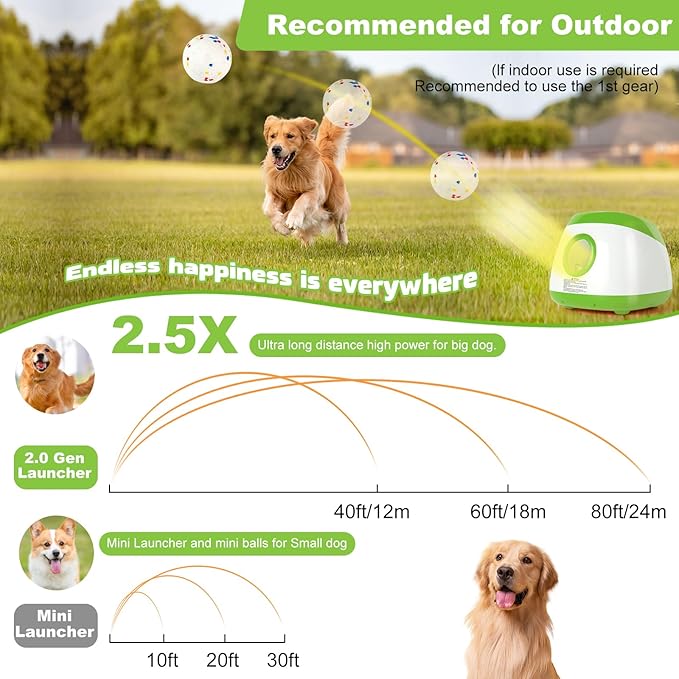 Automatic Ball Launcher for Dogs, 40-80Ft Distance Dog Ball Thrower Launcher, Rechargeable Automatic Dog Balls Launchers with 4 Balls (2.5"), Remote Control Thrower for Medium/Large Dogs (Green)