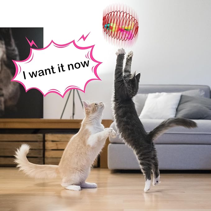 Jecery 5 Pcs 5 Pcs Cat Spring Balls Toys Stretchable Rolling Balls Colorful Playful Coils Interactive Spring Action Toy Caged Rats for Kitten Cat Pet Supplies (Mouse, Rainbow Color)