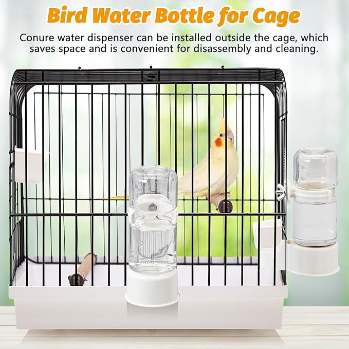 BNOSDM Automatic Bird Water Dispenser 2 Pcs No Mess Parrot Cage Water Feeder Drinker Suspended Bird Drinking Device Parakeet Cage Accessories for Budgies, Cockatiel, Conure, Canary, Finch (White)