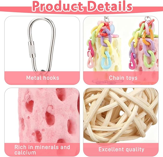 3PS Bird Chewing Toys+Sepak Takraw Bird Beak Grinding Stone Calcium Parakeet Treats for Budgies Cockatiels Conures Quaker Senegal Parrot