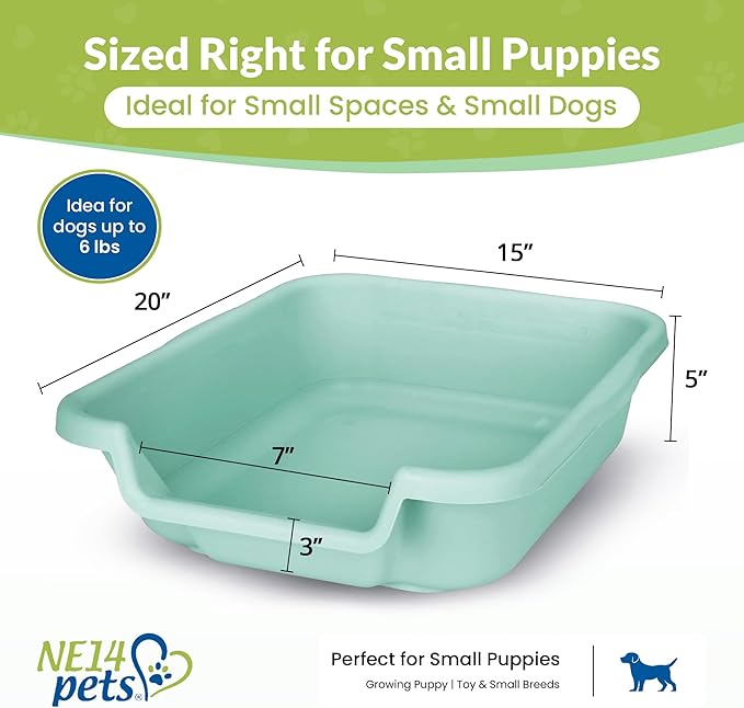 Dog Litter Box, Green Color, Small Size, Durable & Pet Safe Puppy Litter Box, Indoor Open Top Entry Dog Litter Pan, Comfortable for Dogs, Great for Small Dogs up to 6 lbs (2 Pack)