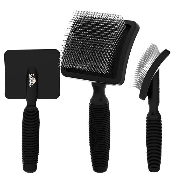 Kenchii Long Pin Slicker Brush for Dogs (Poodles, Doodles, Goldendoodles, Labradoodles), Professional Grooming Brush for Detangling, Fluffing & Dematting, Non-Slip Comfort Handle (Black)
