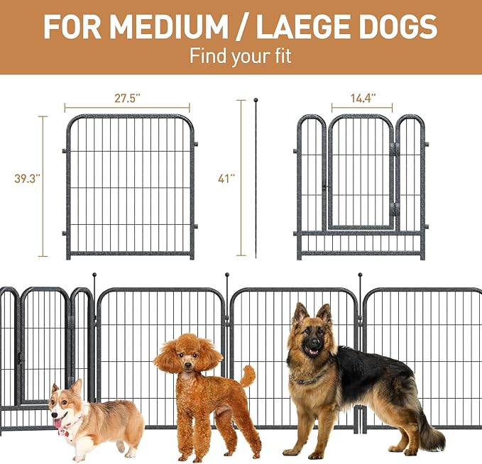 Metal Dog Playpen, 40" Inch Height 32 Panels, Large Dog Fence for Large/Medium/Small Dogs Indoor & Outdoor Bliss, Perfect Dog Pen for Camping, Yard and RV | Black-Silver