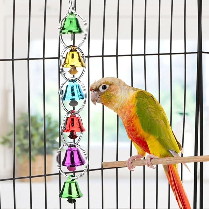 Hypeety Parrot Chew Toys Swing Colorful Bells Chandelier Bird Hanging Toy Parrot Cage Craft Toys Cages African Grey Conure Cockatiel Hanging Bell C