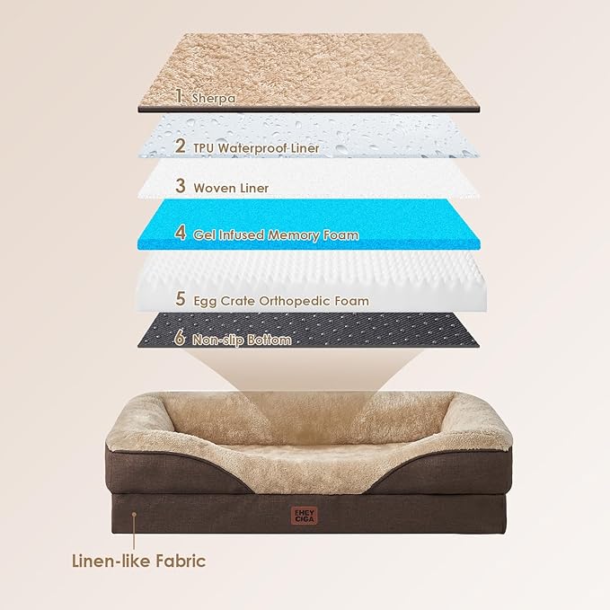 EHEYCIGA Orthopedic Dog Bed for Large Sized Dog, 41x27x7.5 Inch Large Memory Foam Dog Couch Bed with Sides, Waterproof Liner & Washable Removable Cover, Bolster Pet Sofa, Brown