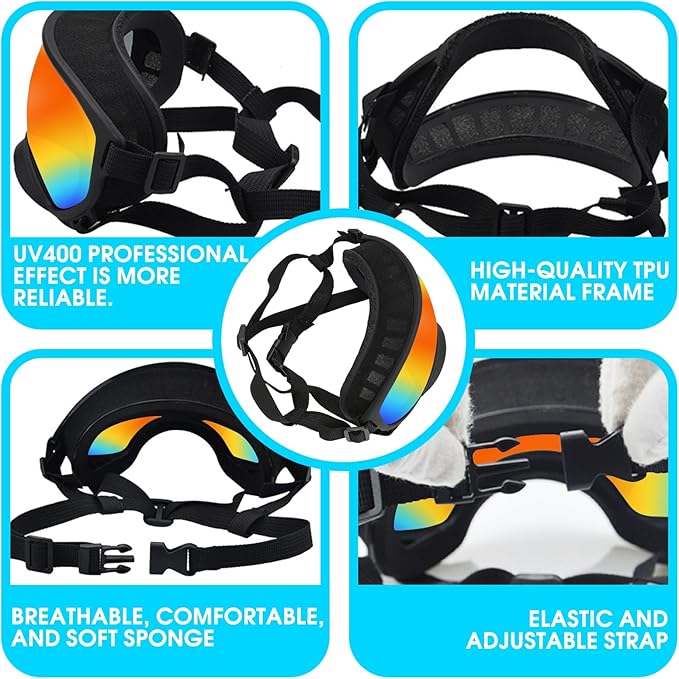 Pacify Dog Goggles for Large Dogs, UV Protection Dog Sunglasses with Adjustable Strap for Medium Large Dog Pet Glasses