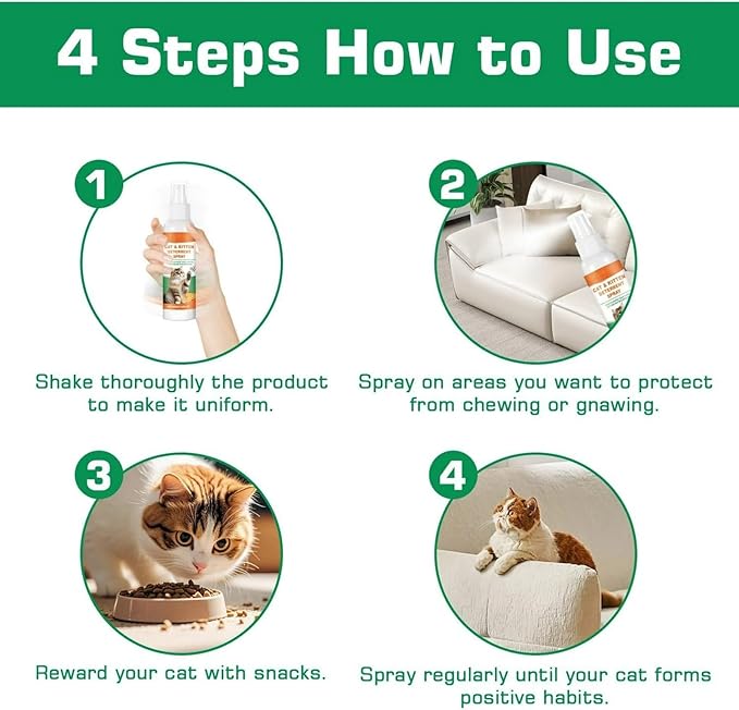 2 Pack Cat Deterrent Spray, Nature Cat Repellent Sprays for Indoor, Non-Toxic, Anti Scratch Spray for Cats and Kittens, 200ml Cat Deterrent Spray for Furniture, Protect Sofa, Rug.
