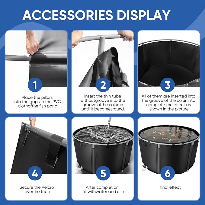 Canvas Fish Pond, 450 Gallon Capacity Koi Pond, Foldable PVC Outdoor Fish Tank, Round Goldfish Bowl, Above Ground Pond with Stabilizing Frame and Drain Valve for Koi Farming, Aquaculture