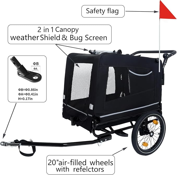 Extra Large Dog Bike Trailer, 2-in-1 Convertible Pet Stroller Cart Bicycle Carrier with Swivel Wheels & Universal Hitch, Foldable Pet/Cargo Carrier for Bicycles Camping Hiking
