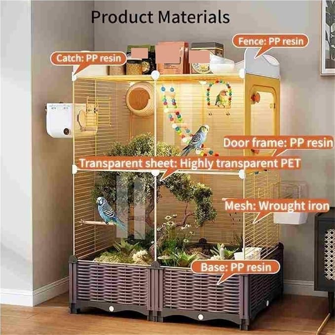 Parakeet Cage with Clear Front, Decorative Flight Birdcage with Accessories, Bird Cage for Cockatiels, Budgies, Finches, Canaries(White)