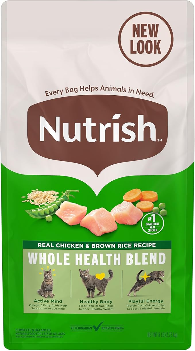 Nutrish Real Chicken & Brown Rice Recipe Dry Cat Food, 6 lb. Bag, Packaging May Vary (Rachael Ray)
