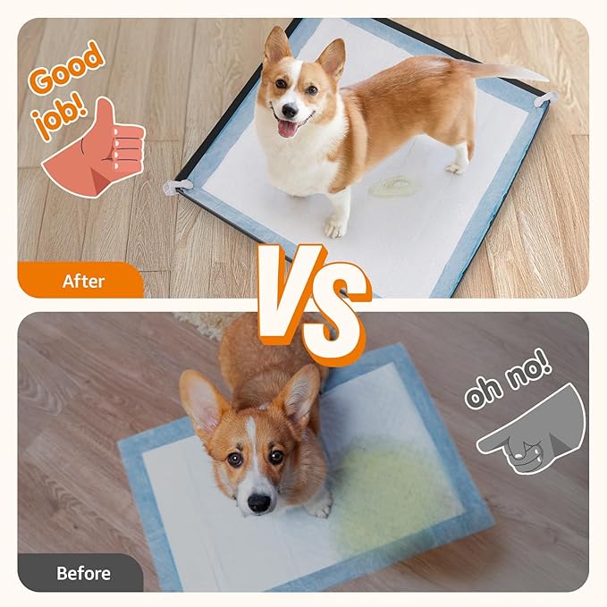 LOOBANI Dog Pee Pad Holder - 2 Pack Silicone Puppy Pad Holder - High Edge Dog Potty Tray with 4 Holder Clamps for Puppy Potty Training, Fits Up to 24" x 24" Training Pads, Beige