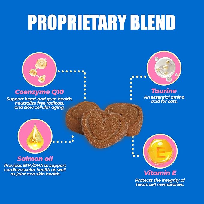 Just Try 16 OZ Coenzyme Q10 Heart Heathy Bites for Cats Value Packs - Advanced Coq10 & Taurine Supplement for Feline Heart Health - Chicken Flavored Soft Chews - Supports Heart Function