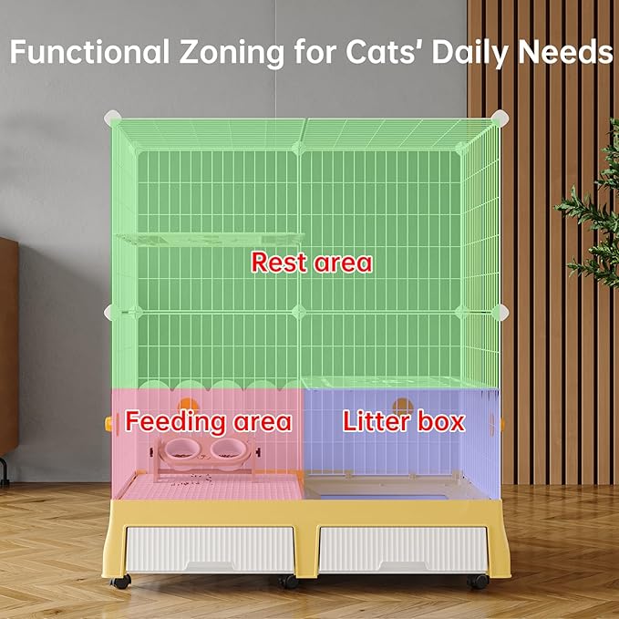 Oneluck Large Cat Cage Indoor On Wheels,Cat Enclosure with Litter Box Ideal for 1-3 Cats,Catio 35.5" L x 21.6" W x 44.4" H,Kennel for Cats