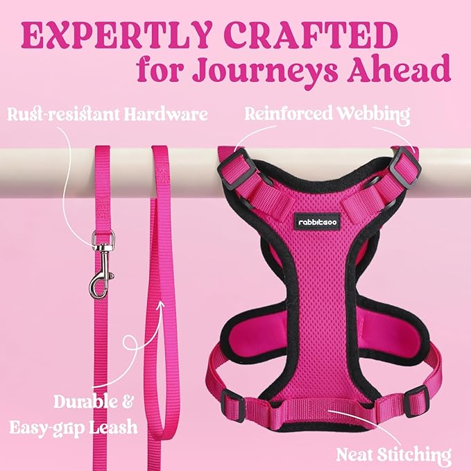 rabbitgoo Cat Harness and Leash for Walking, Escape Proof Soft Adjustable Vest Harnesses for Cats, Easy Control Breathable Reflective Strips Jacket, Rose Red,S