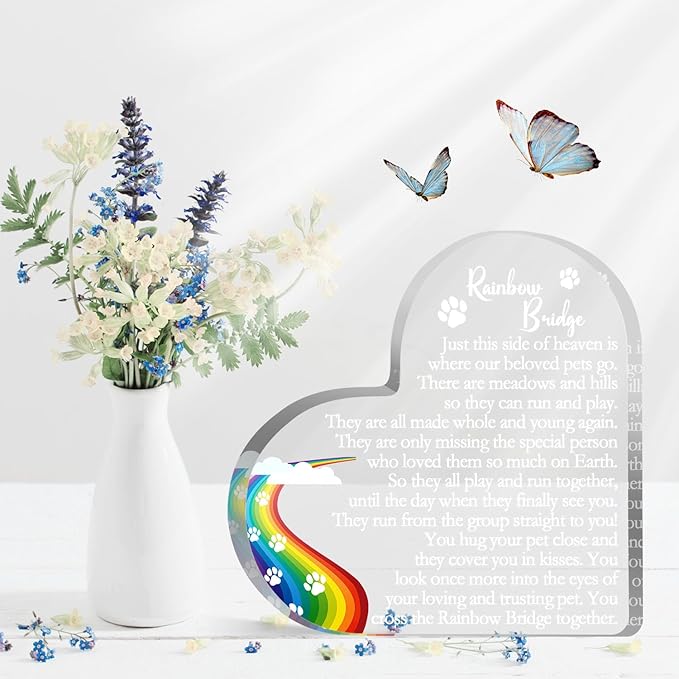 Rainbow Bridge Sign Decor, Pet Memorial Sympathy Gift for Loss of Dog Cat, Pet Loss Memorial Acrylic Decorations, Condolences Gifts for Pet Loss Remembrance Keepsake
