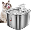 Cat Water Fountain, 74.4oz/2.2L Stainless Steel Cat Fountain for Drinking with Waterfall Effluent, Silent Pet Drinking Dispenser with Float Water Level for Small Animal