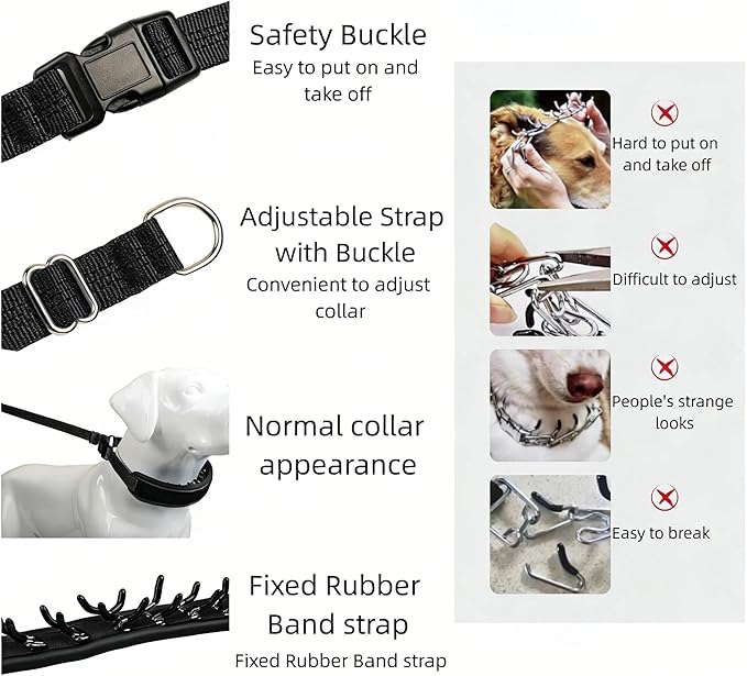 Lightweight Prong Collar for Dogs, Reflective No Pull Dog Collar | Adjustable Size Dog Pinch, Breathable Woven Fabric Air Grid Technology, Martingale Collar for Dogs Training(Black-XL)