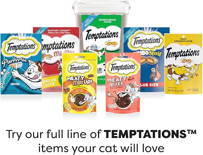 Temptations Cat Treats Classic Crunchy and Soft Cat Treats Variety Pack,6.3 oz. Pouches,(Pack of 12)