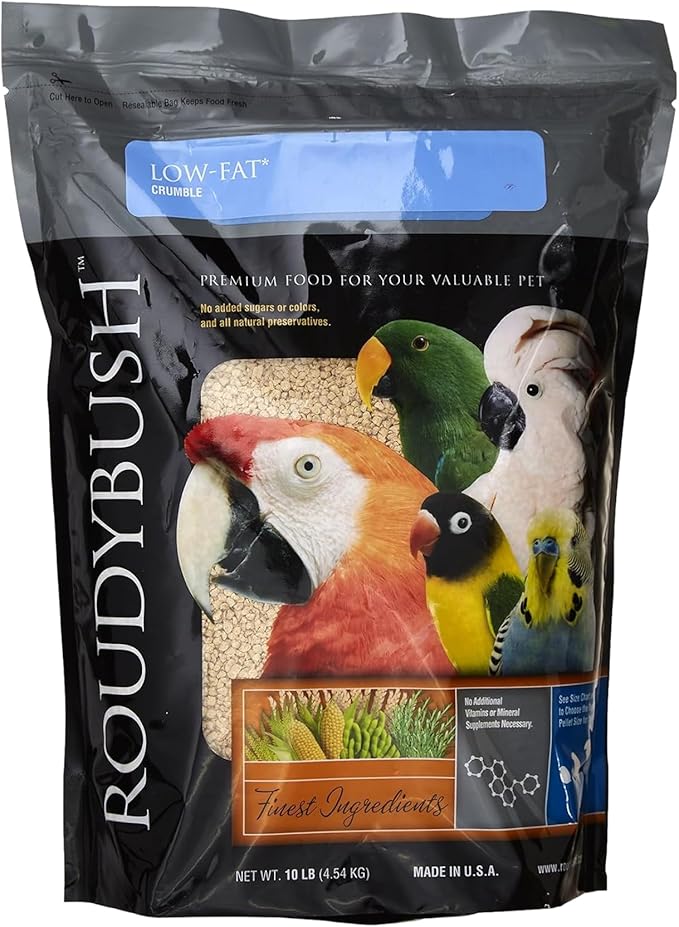 RoudyBush Low Fat Food for Adult Birds & Chicks - Scientifically Formulated Bird Feed, Bird Food Pellets w/Corn, Wheat, Soy & More - Nutritious & Healthy Feed for Birds (Crumble, 10lb)
