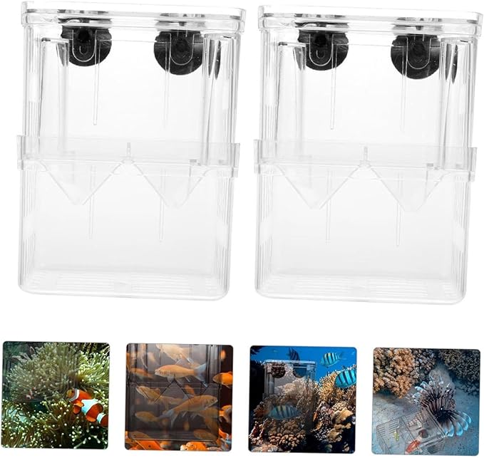 2Pcs Fish Breeding Box Aquarium Incubator with Suction Cups for Fry Isolation and Protection Enhances Survival Rate of Young Fish Tanks Color