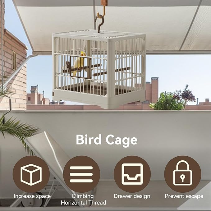 Small Bird Travel Cage - Long Lasting Bird Container, Soft-Sided Carrier | 11.81x9.06x10.24 Inches Lightweight Perch Included, Easy Handle Grip for Parakeets, Finches, Birds, Vet Visits, Air Travel