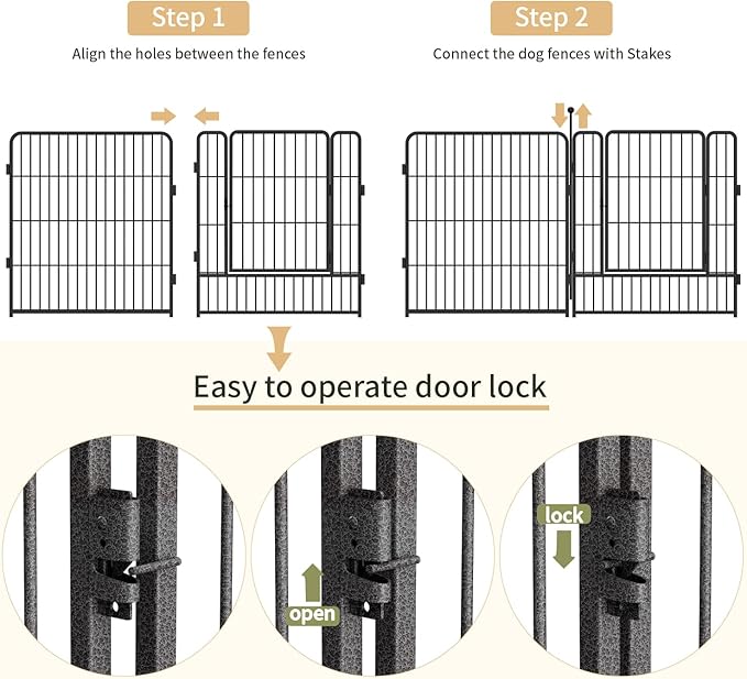 Dog Playpen,32/40/45 Inch Height in Heavy Duty, Folding Indoor Outdoor Anti-Rust Dog Exercise Fence, Portable Pet Playpen with Door for Large Medium Small Dogs and Pet (16 Panels, 40 Inch) Silver