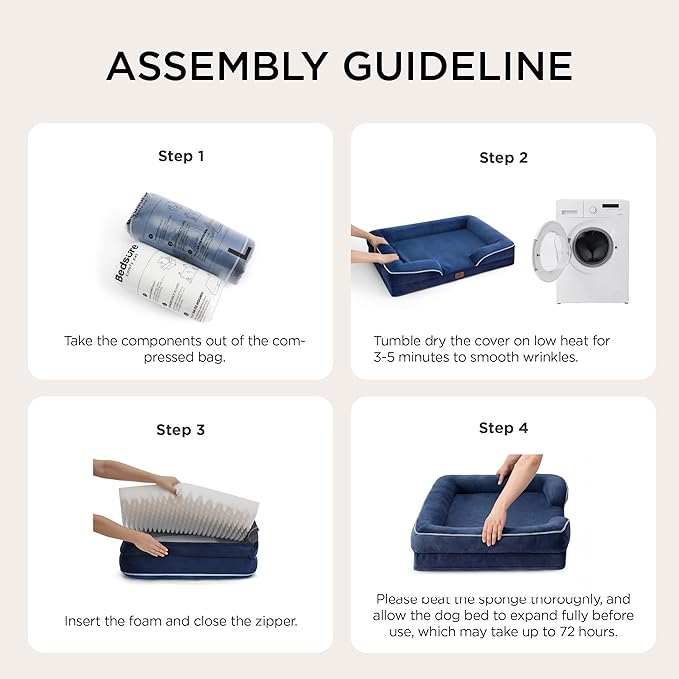 Bedsure Orthopedic Dog Beds for Small Dogs - Washable Small Dog Cat Bed Waterproof, Comfort Pet Couch Sofa with Washable Removable Cover, Pets Bed with Nonskid Bottom, Blue Navy, 24"