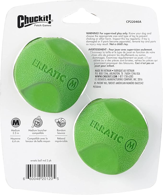 Chuckit! Dog Fetch Toy ERRATIC BALL Unpredictable Bounce Fits Launcher MED 4Ball