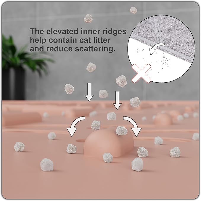 Cat Litter Mat Large Trapping Mat Premium Silicone Rubber 31.5x23.6 Coral, Waterproof and BPA Free Kitty Litter Box Mat, Easy to Clean and Keeps The Floor Tidy