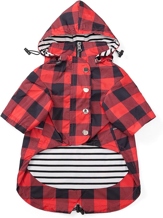 Dog rain Coat Waterproof Raincoat Puppy Jacket with Legs Buttons Zipper Hood Drawstring Fit for Yorkie Terrier Schnauzer Poodle Border Collie Labrador Golden Retriever 8lbs to 80lbs Red M